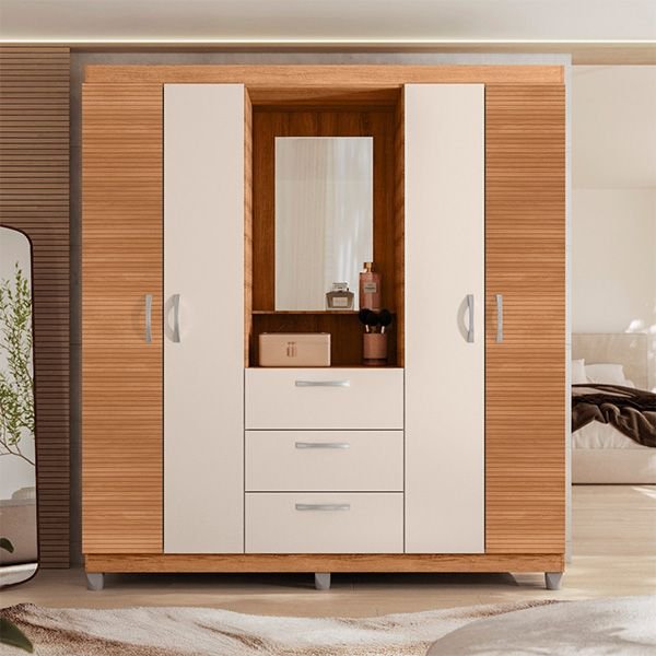 600__600__037fda-ROPERO-4-PUERTAS-3-CAJONES-CON-ESPEJO-CAPELINHA-CLAPTON-1.5-FRONTAL-AMBIENTADO-FREJO-OFF-WHITE-RIPADO-AMBIENTADO-ABBA-MUEBLES Ropero - Entrega Inmediata