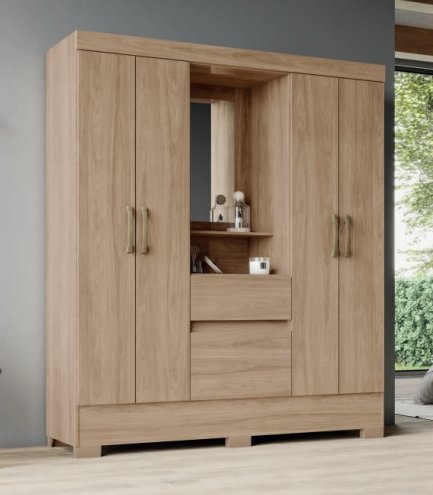 Ropero 4 Puertas 2 Cajones con Espejo