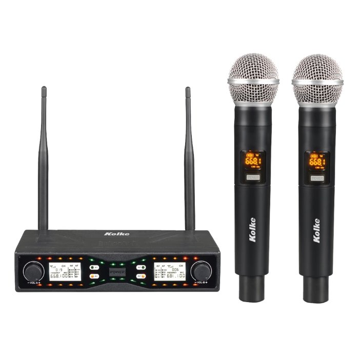 SISTEMA DE 2 MICROFONOS UHF CON 2 CANALES KOLKE KPI-750
