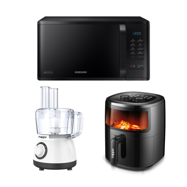 Combo 1 – Freidora sin Aceite 5,7L + Microondas Samsung 23L + Multiprocesadora con Batidora